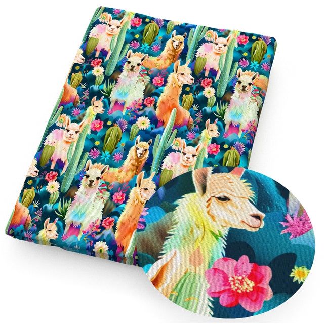 Llama Floral Printed Faux Leather Sheet FeeFiFauxLeather