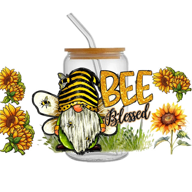 Bee Gnome UV DTF Glass Can Wrap FeeFiFauxLeather