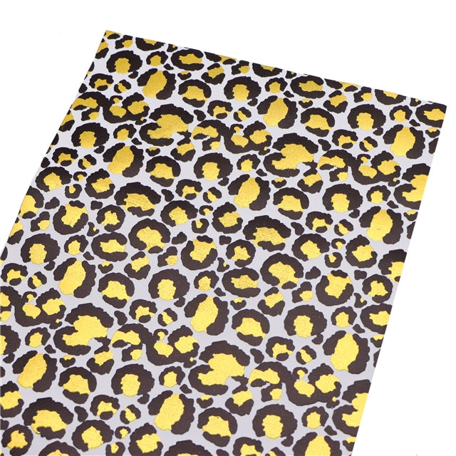 Leopard Print Gold Foil Printed Faux Leather Sheet Bright colors FeeFiFauxLeather