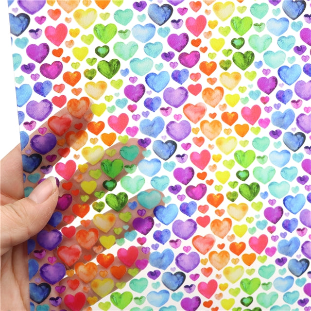 Watercolor Rainbow Hearts Printed Faux Leather Sheet FeeFiFauxLeather