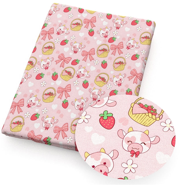 Strawberry Cows Printed Fabric FeeFiFauxLeather