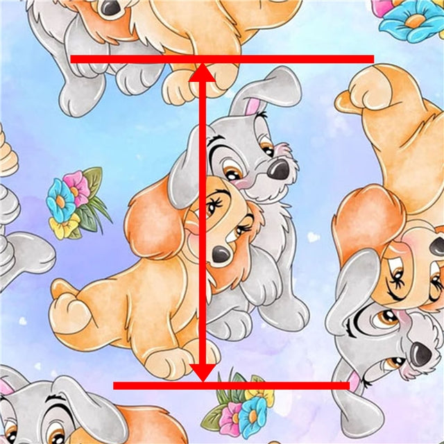 Lady and The Tramp Dogs Printed Faux Leather Sheet Litchi has a pebble like feel with bright colors FeeFiFauxLeather
