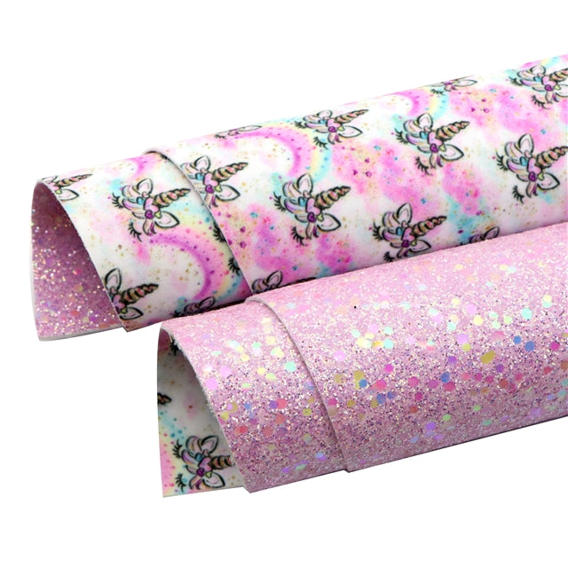 Unicorn Glitter Double Sided Pattern Faux Leather Sheet FeeFiFauxLeather