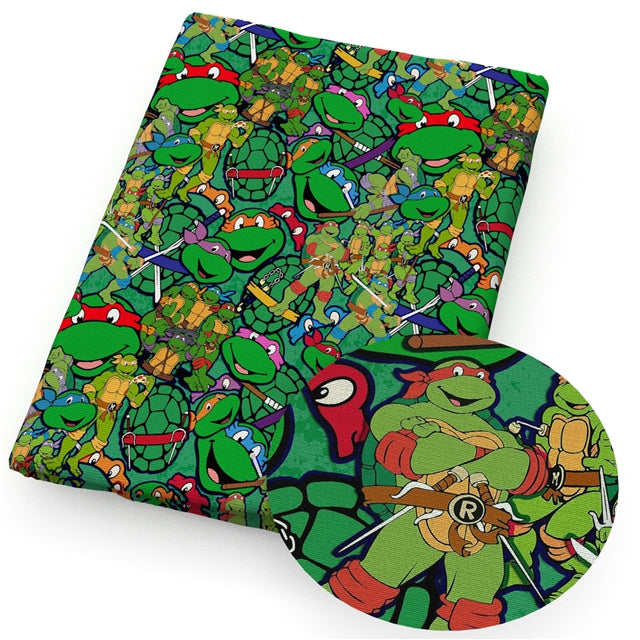 Teenage Mutant Ninja Turtles Printed Faux Leather Sheet Litchi has a pebble like feel with bright colors FeeFiFauxLeather