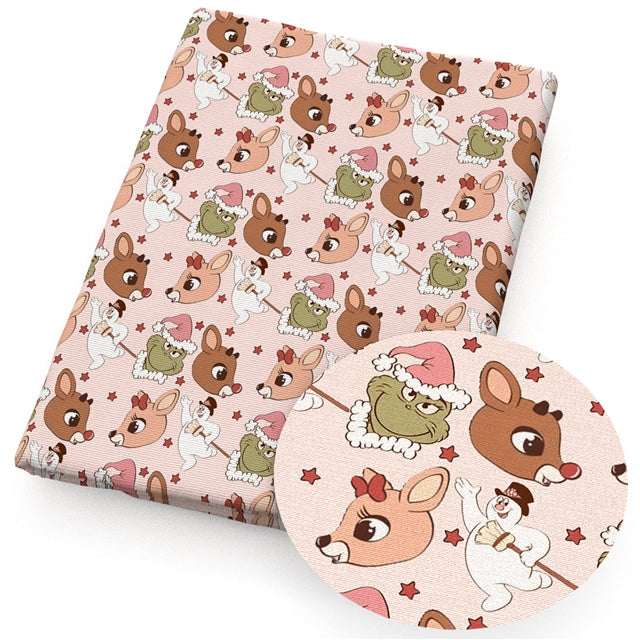 The Grinch, Rudolph, Frosty Christmas Printed Smooth Faux Leather Sheet FeeFiFauxLeather