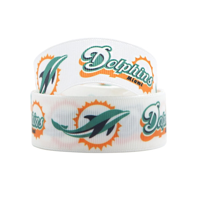 Dolphins Football 1 Yard Printed Grosgrain Ribbon 1 inch wide FeeFiFauxLeather