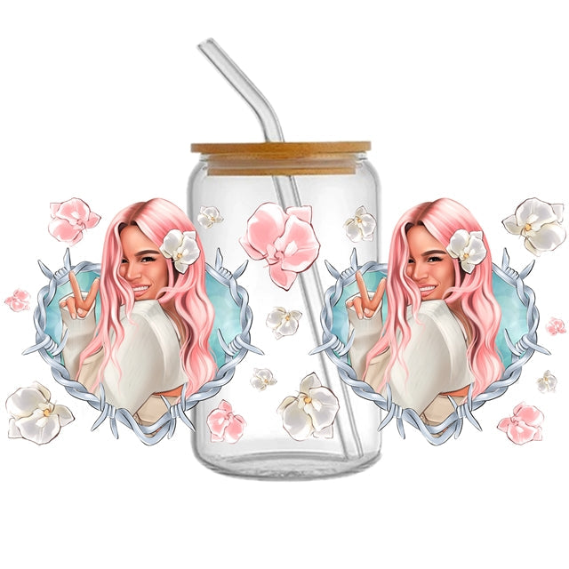 Karol G UV DTF Glass Can Wrap FeeFiFauxLeather