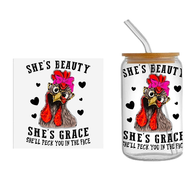 Chicken UV DTF Glass Can Wrap FeeFiFauxLeather