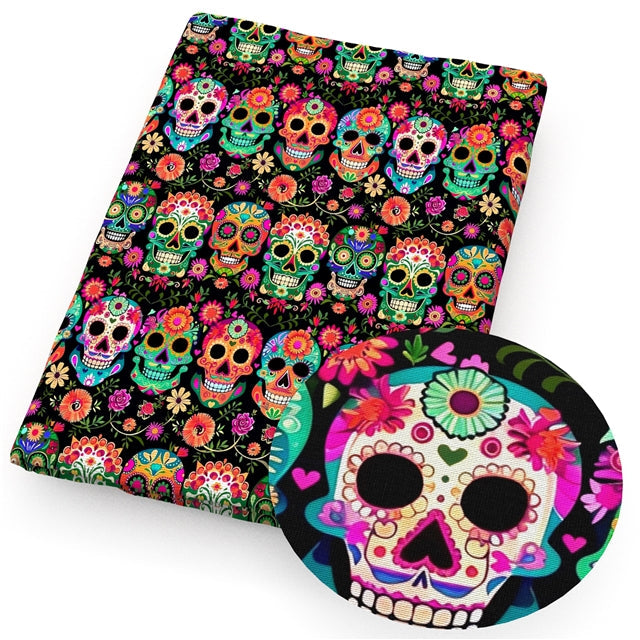 Colorful Skulls Textured Liverpool/ Bullet Fabric FeeFiFauxLeather