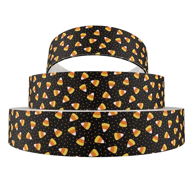 Candy Corn Halloween 1 Yard Printed Grosgrain Ribbon FeeFiFauxLeather