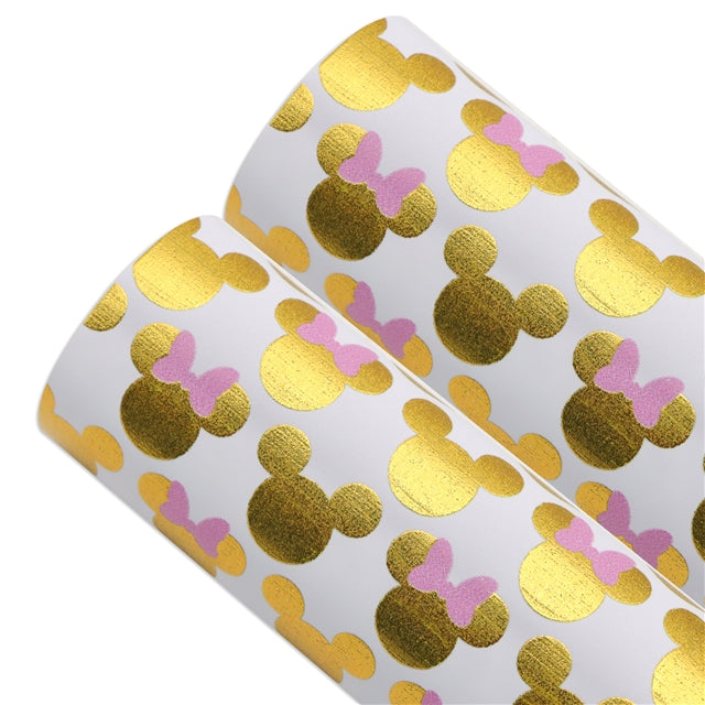 Mouse Gold Foil Printed Faux Leather Sheet Bright colors FeeFiFauxLeather