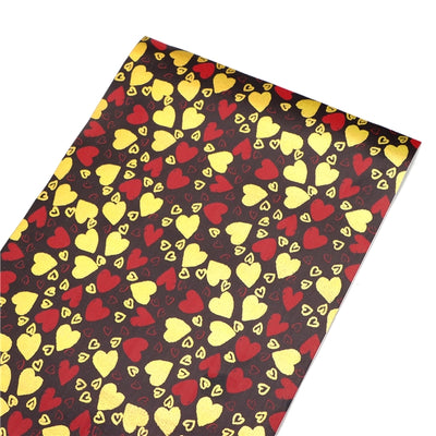 Hearts Valentine Print Gold Foil Printed Faux Leather Sheet Bright colors