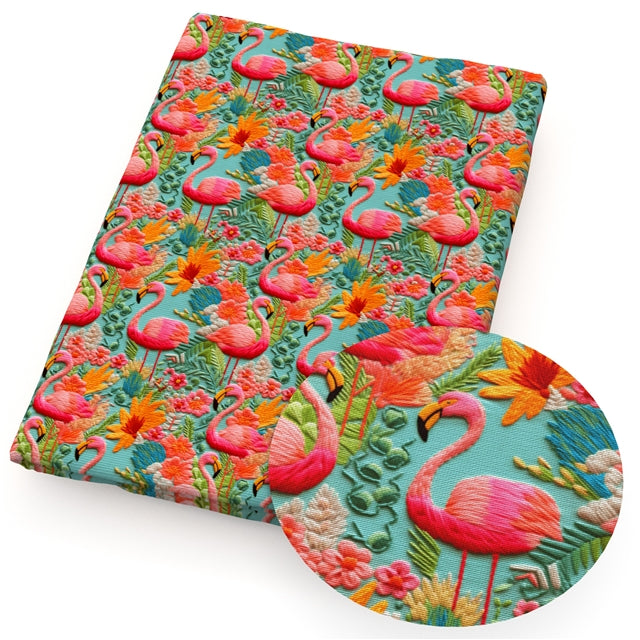 Flamingo Litchi Printed Faux Leather Sheet FeeFiFauxLeather