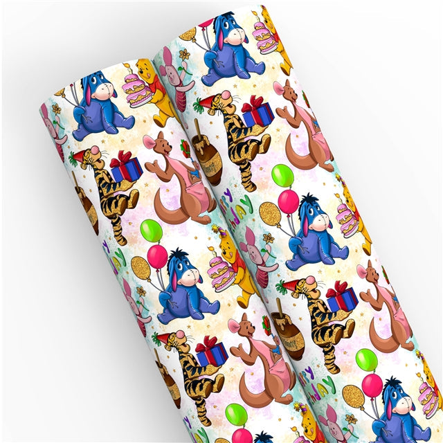Winnie The Pooh and Friends Gold Foil Faux Leather Sheet FeeFiFauxLeather