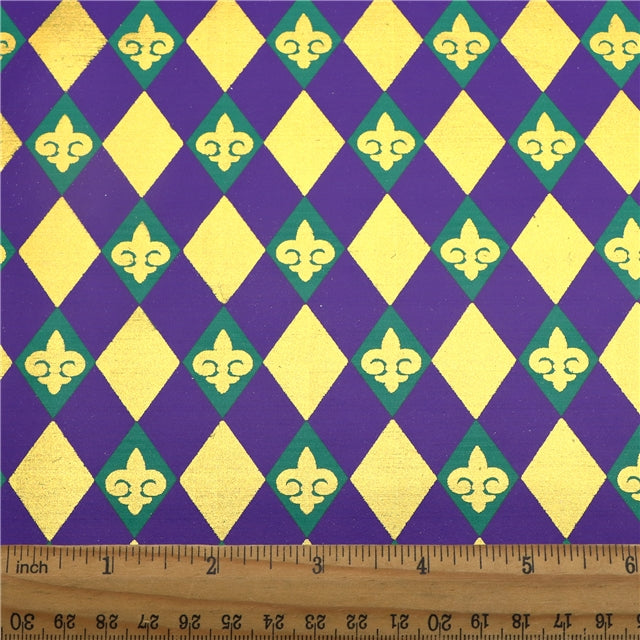 Mardi Gras Print Gold Foil Printed Faux Leather Sheet Bright colors FeeFiFauxLeather