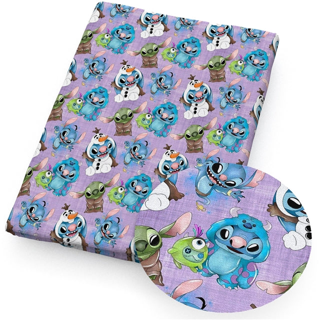 Stitch Yoda Litchi Printed Faux Leather Sheet Litchi has a pebble like feel with bright colors