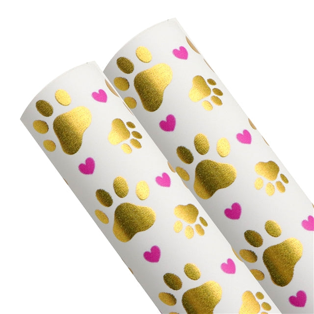 Paw Prints Dogs/ Cats Gold Foil Printed Faux Leather Sheet FeeFiFauxLeather