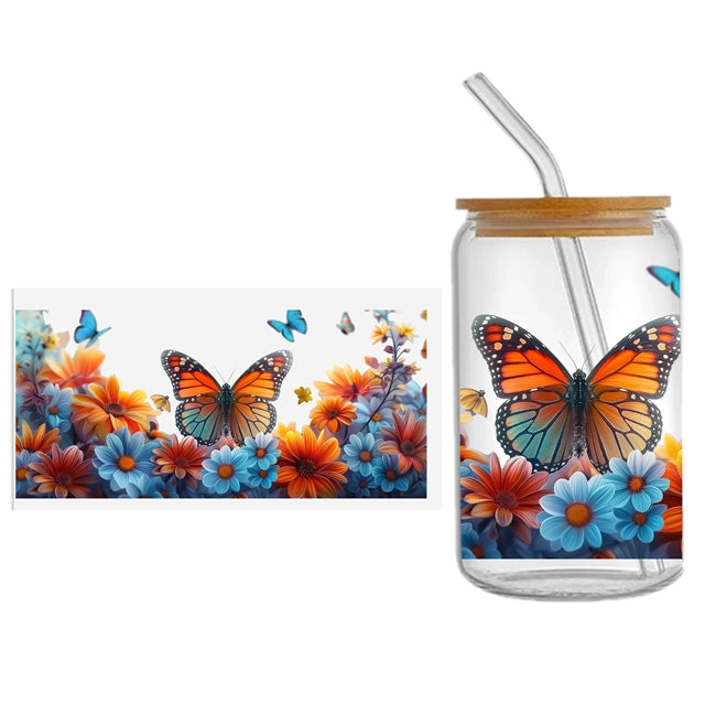Butterflies Floral  UV DTF Glass Can Wrap FeeFiFauxLeather