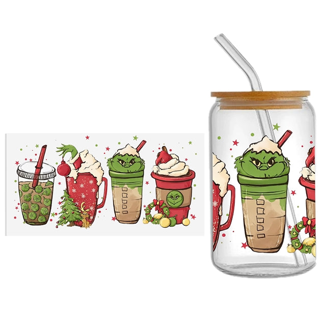 The Grinch Christmas UV DTF Cup Wrap – Christmas Cartoon Wrap for DIY Drinkware Projects FeeFiFauxLeather