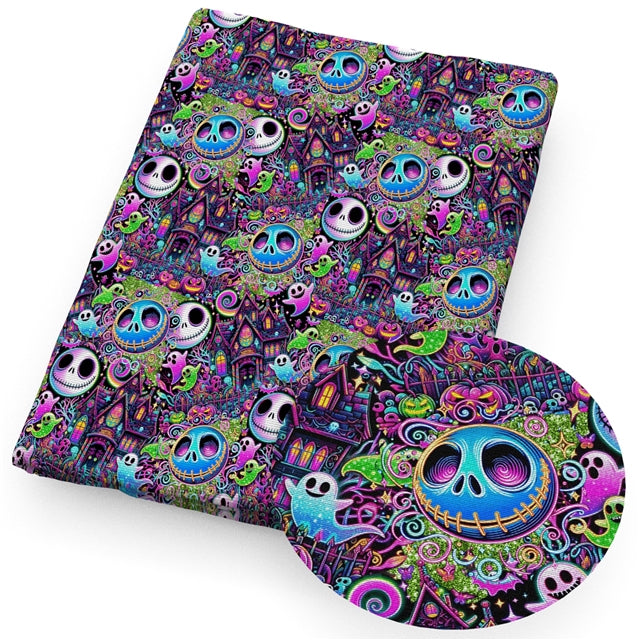 Nightmare Before Christmas Halloween Printed Textured Liverpool/ Bullet Fabric FeeFiFauxLeather