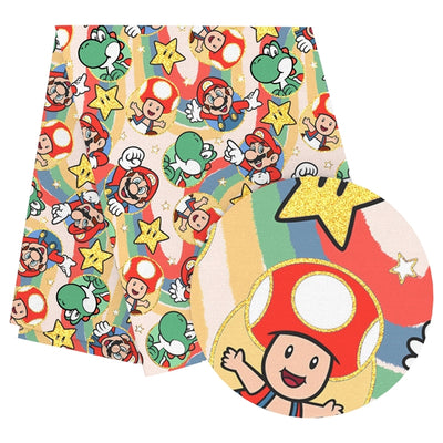Super Mario with Sidekicks Gold Foil Printed Faux Leather Sheet Bright colors