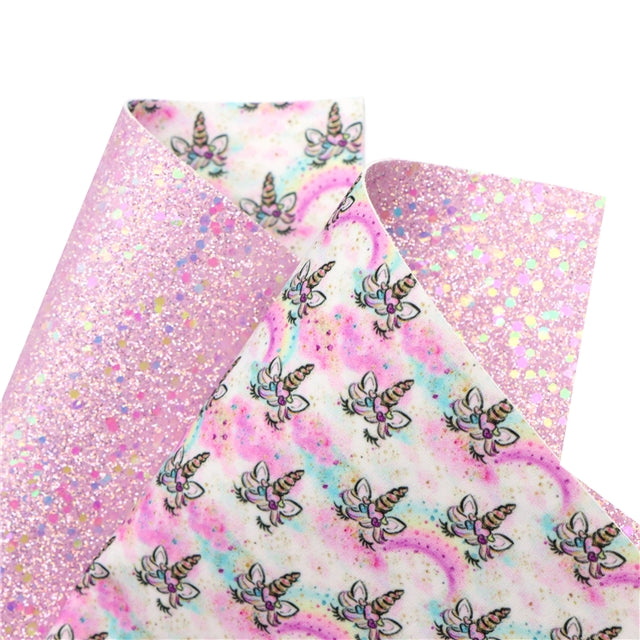 Unicorn Glitter Double Sided Pattern Faux Leather Sheet FeeFiFauxLeather