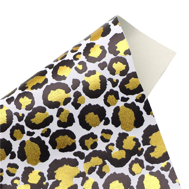 Leopard Print Gold Foil Printed Faux Leather Sheet Bright colors FeeFiFauxLeather