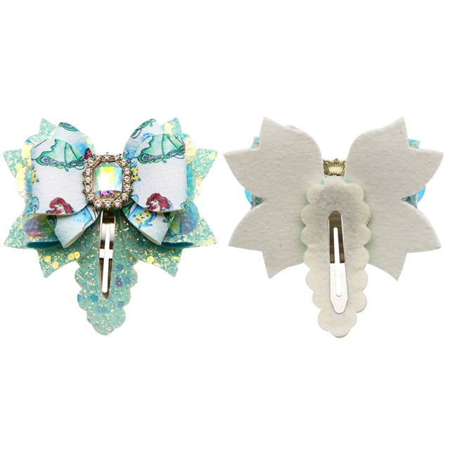 Princess Mermaid Snap Clips Printed Faux Leather Pre-Made Includes Set of 2