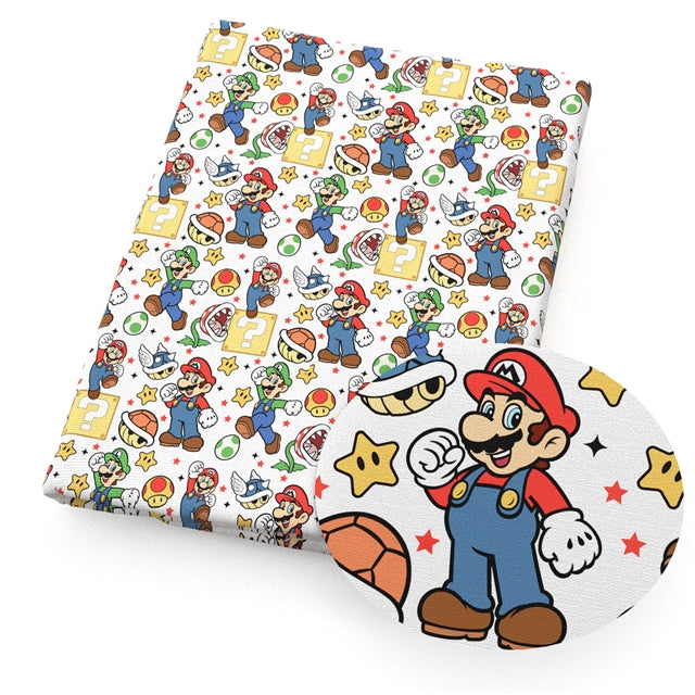 Super Mario Bros Litchi Printed Faux Leather Sheet Litchi has a pebble like feel with bright colors