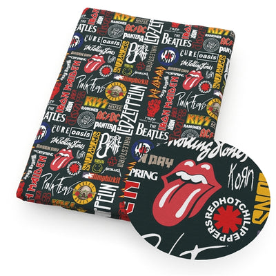 Rock Band Kiss, Beatles, etc. Litchi Printed Faux Leather Sheet Litchi has a pebble like feel with bright colors