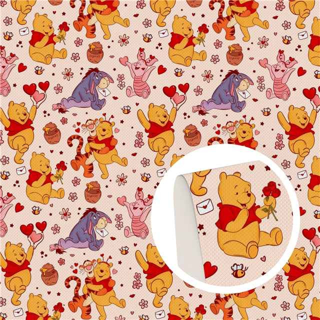 Pooh Bear Hearts Printed Fabric FeeFiFauxLeather