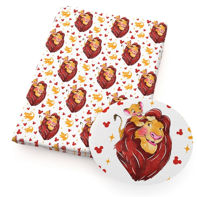 The Lion King Printed Faux Leather Sheet Litchi has a pebble like feel with bright colors FeeFiFauxLeather
