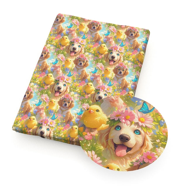 Dog Flowers Easter Textured Liverpool/ Bullet Fabric FeeFiFauxLeather