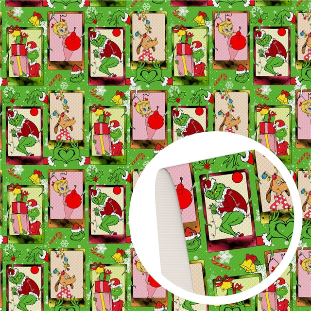The Grinch Printed Smooth Faux Leather Sheet FeeFiFauxLeather