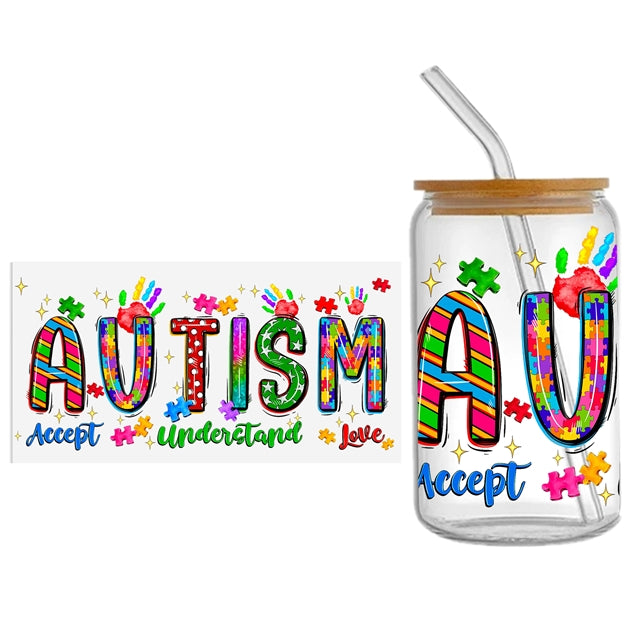 Autism UV DTF Glass Can Wrap FeeFiFauxLeather