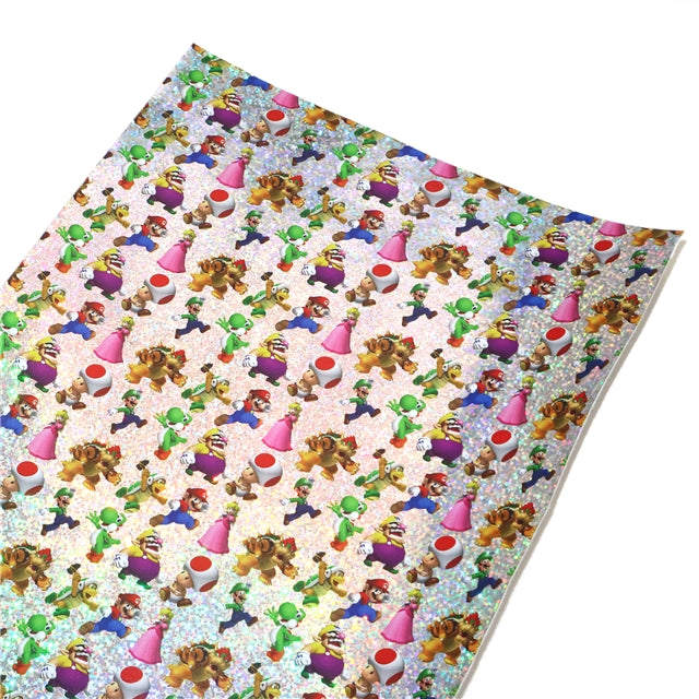 Super Mario and Friends Holographic Printed Faux Leather Print Sheet