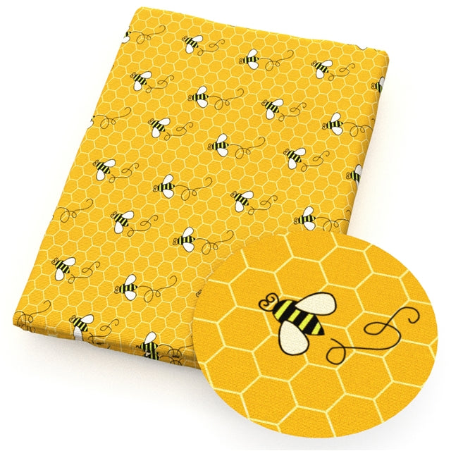Bees Beehive Smooth Printed Faux Leather Sheet FeeFiFauxLeather