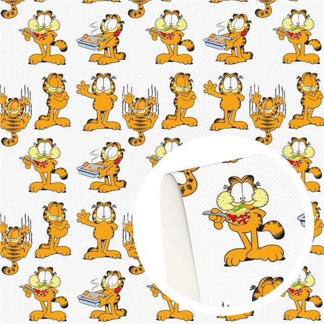 Garfield The Cat Printed Faux Leather Sheet Litchi has a pebble like feel with bright colors FeeFiFauxLeather