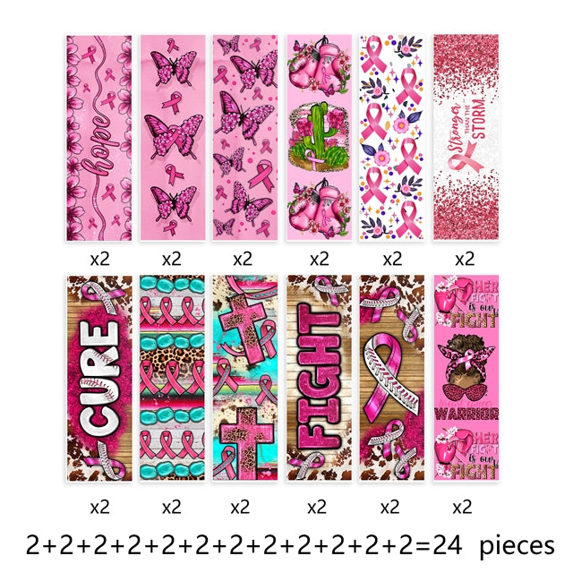 Breast Cancer Awareness Pen UV DTF Wrap – 24 Pieces per set Wrap for DIY Pens FeeFiFauxLeather