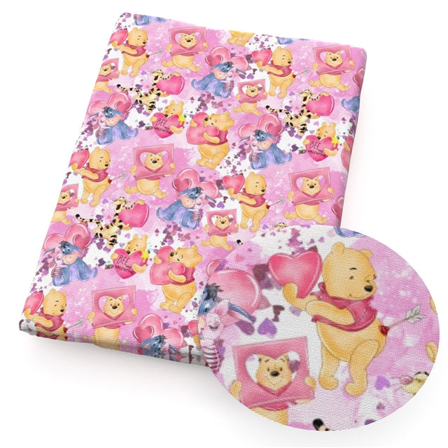 Winnie The Pooh Valentine Hearts Textured Liverpool/ Bullet Fabric with a textured feel FeeFiFauxLeather