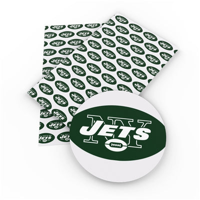 The Jets Football Litchi Printed Faux Leather Sheet Litchi has a pebble like feel with bright colors