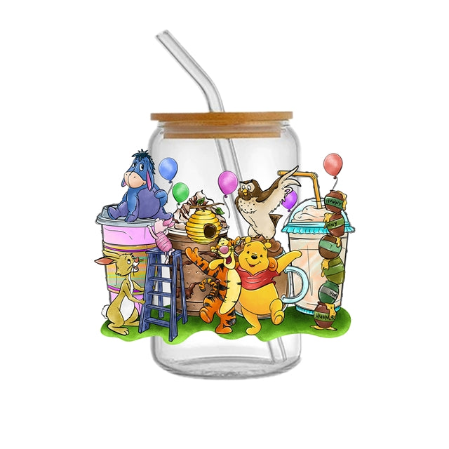 Pooh Bear UV DTF Cup Wrap – Cartoon Bear Cup Wrap Design for Tumblers & Cups FeeFiFauxLeather