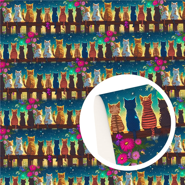 Cats Printed Smooth Faux Leather Sheet FeeFiFauxLeather