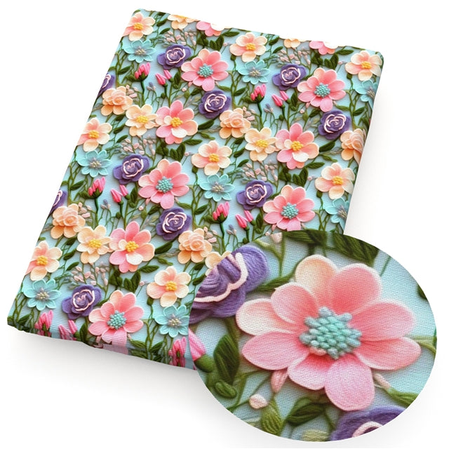 Flowers Litchi Printed Faux Leather Sheet Litchi has a pebble like feel with bright colors