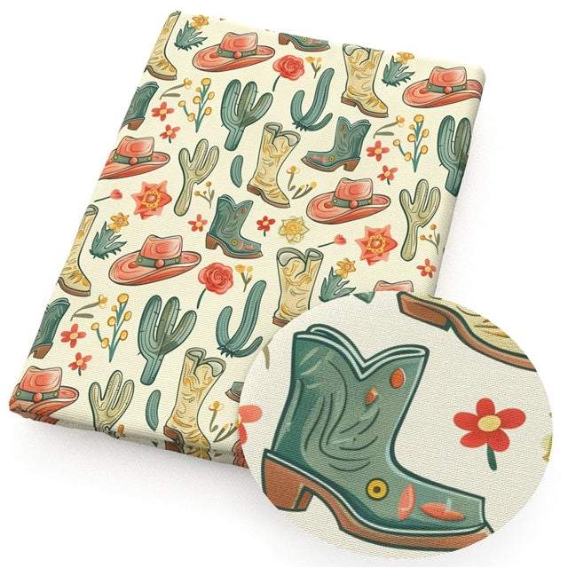 Cowboy Cowgirl Floral Printed Textured Liverpool/ Bullet Fabric FeeFiFauxLeather