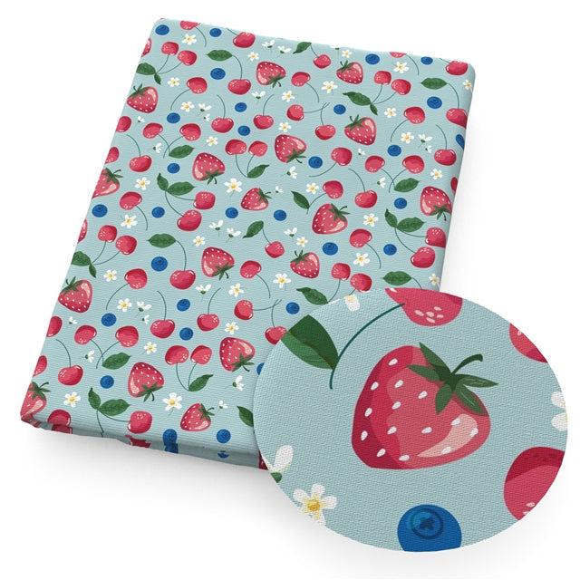 Strawberry, Cherry, Blueberry Fruit Textured Liverpool/ Bullet Fabric FeeFiFauxLeather