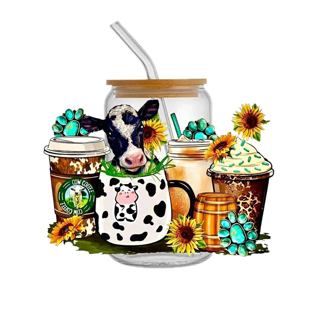 Cow UV DTF Glass Can Wrap FeeFiFauxLeather