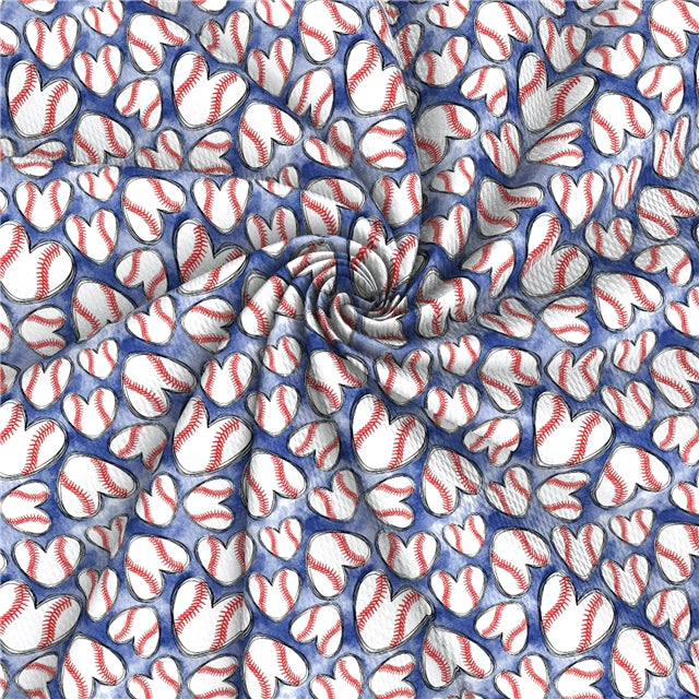 Baseball Hearts Printed Fabric FeeFiFauxLeather