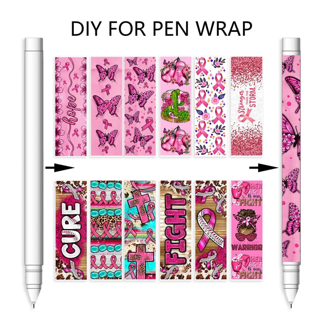 Breast Cancer Awareness Pen UV DTF Wrap – 24 Pieces per set Wrap for DIY Pens FeeFiFauxLeather