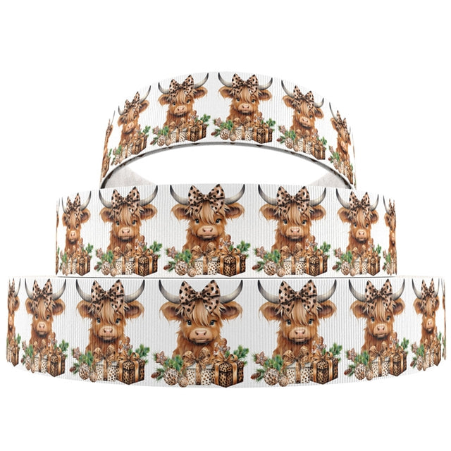 Christmas Cow 1 Yard Printed Grosgrain Ribbon FeeFiFauxLeather